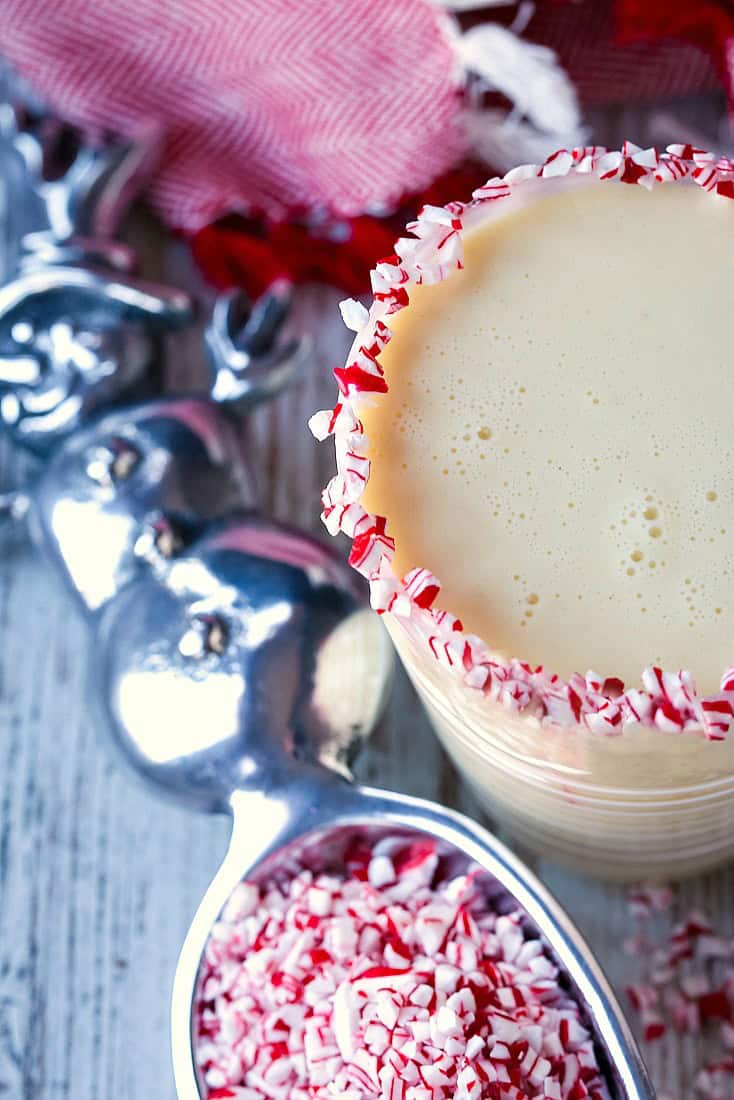 eggnog cocktail recipe with a peppermint rim