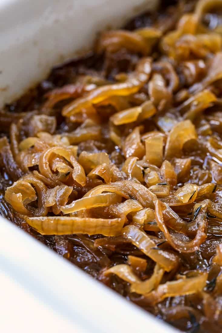 slow cooker caramelized onions close up