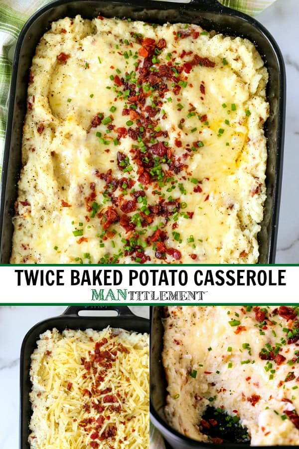 twice baked potato casserole collage for pinterest