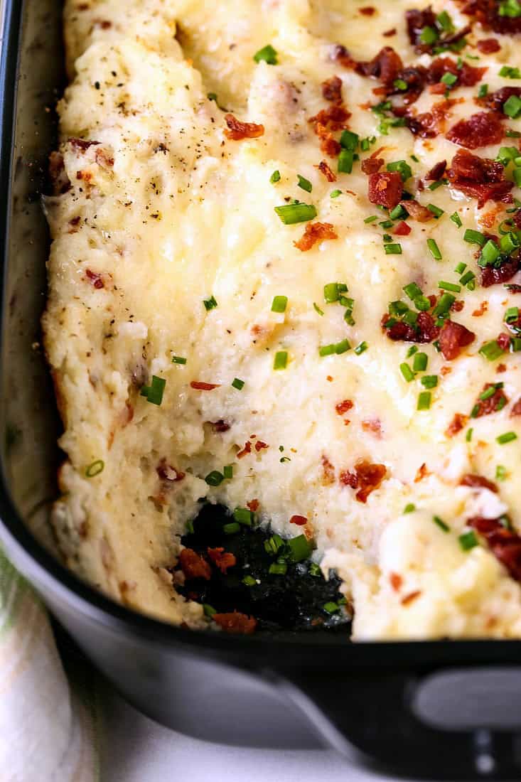 mashed potato casserole recipe with a scoop taken out