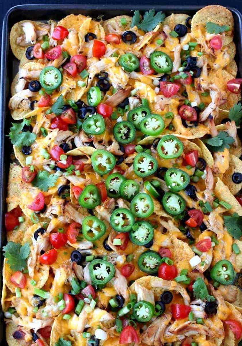 nacho recipe on a baking sheet