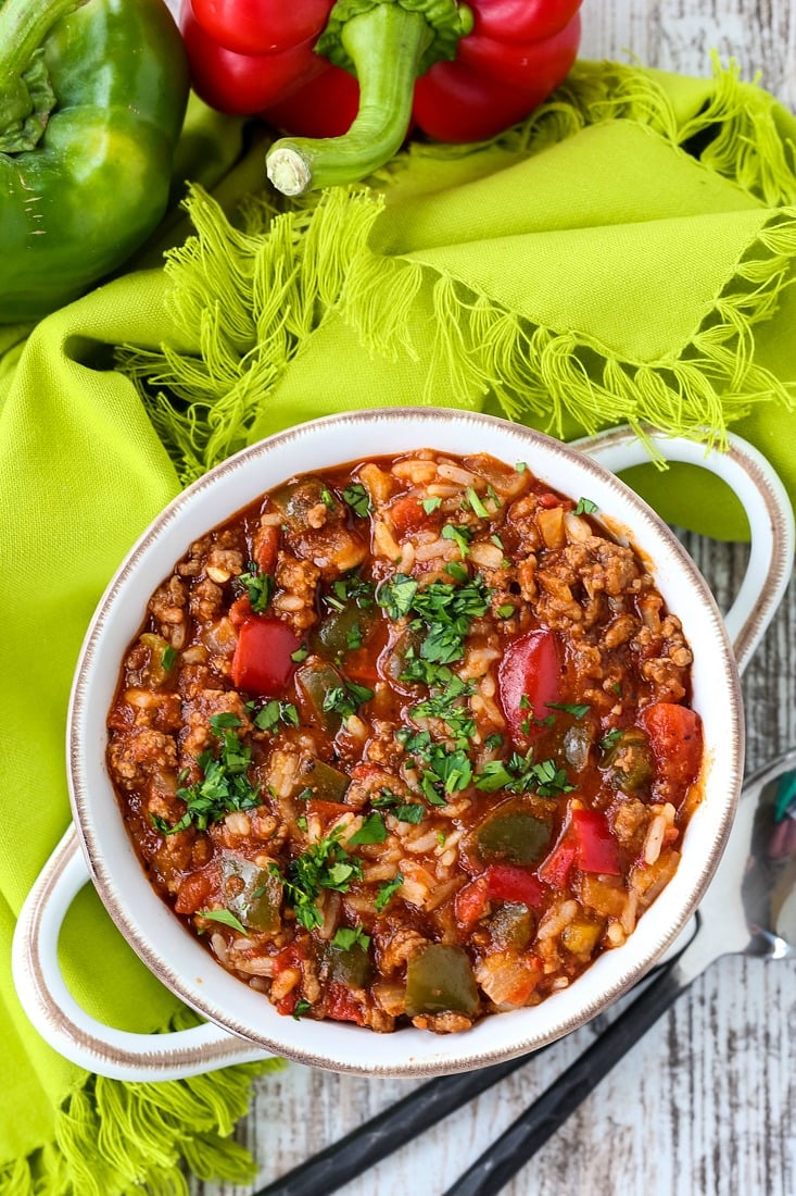 stuffed pepper soup with green napkin