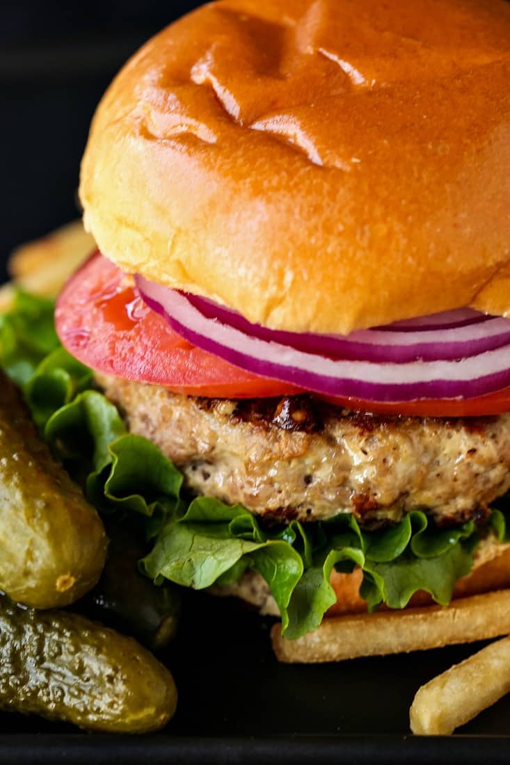 Easy Turkey Burgers Recipe with pickles on the side