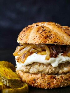 Next Level Turkey Burgers with Caramelized Onion & Aioli are an over the top turkey burger recipe