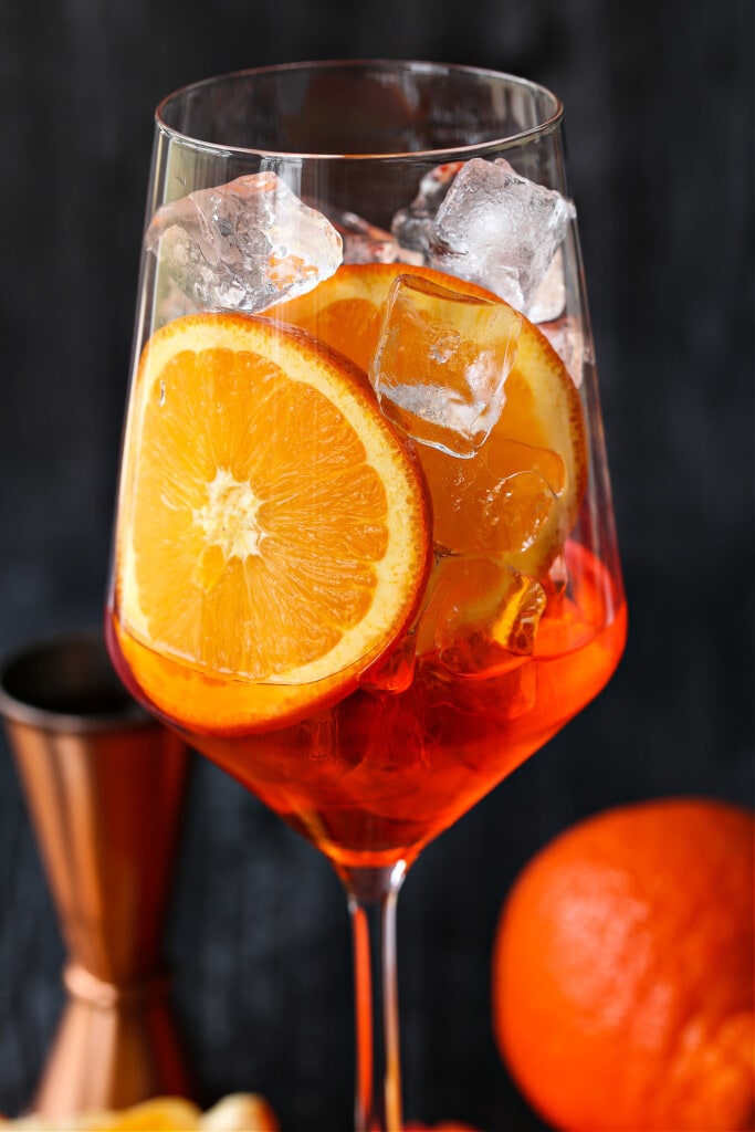 aperol liquor in a glass with orange slices