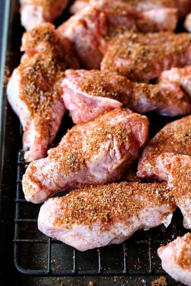 BBQ Chicken Wings on a rack before baking