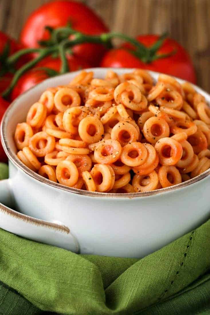 Homemade Spaghettios recipe in a bowl