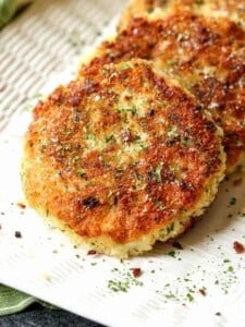 Potato cake recipe on a white platter