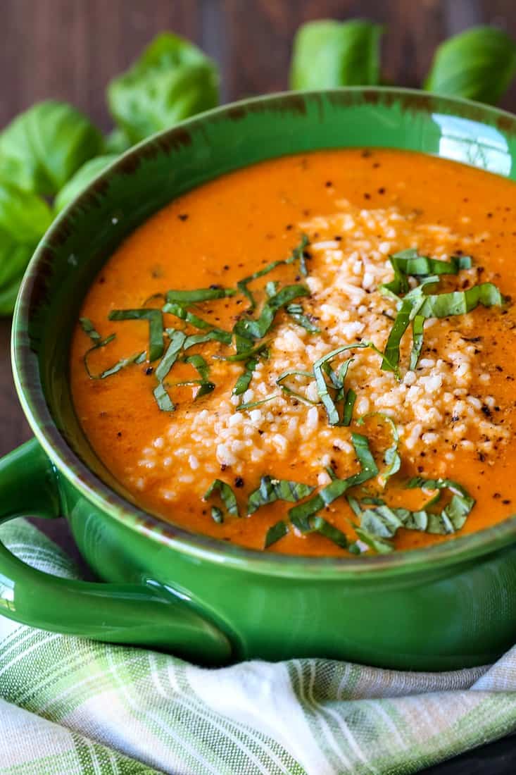 Roasted Tomato Basil Soup is a soup recipe made with fresh tomatoes