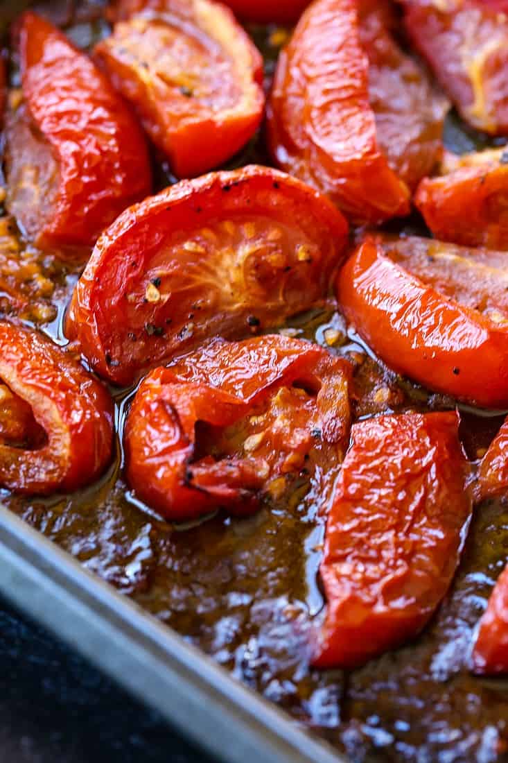 Oven roasted tomatoes for tomato basil soup recipe