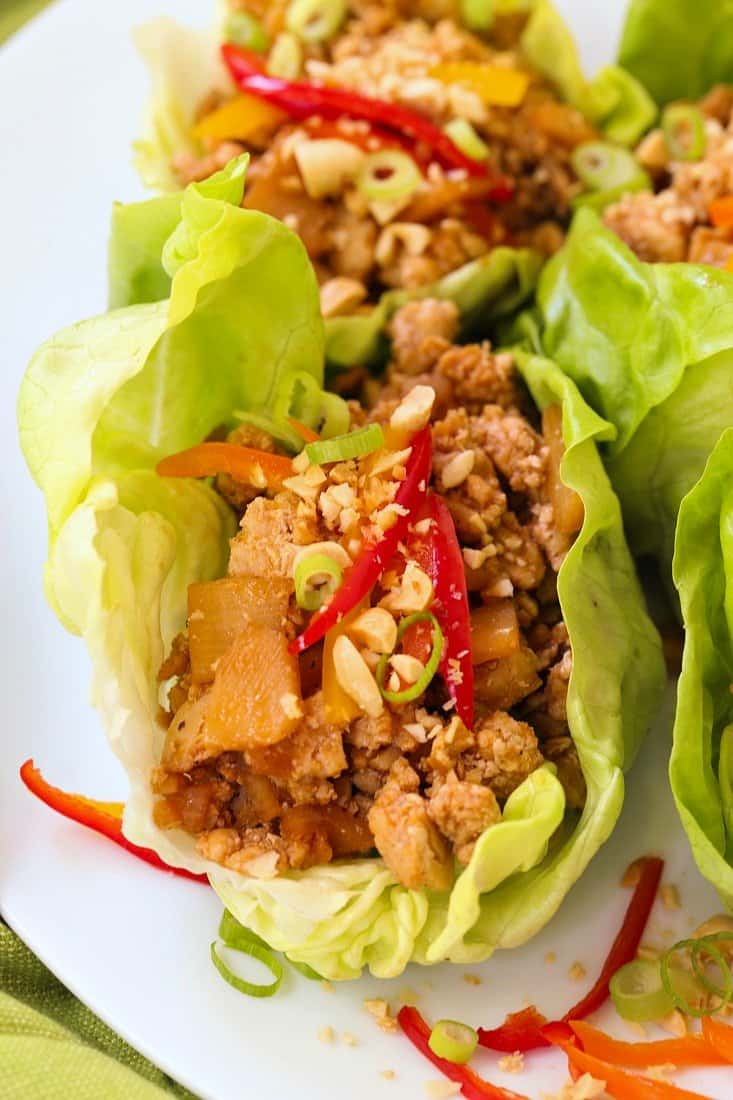 low carb chicken lettuce wraps on a plate