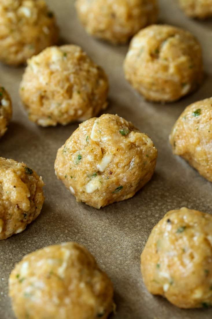 chicken meatballs on a baking sheet