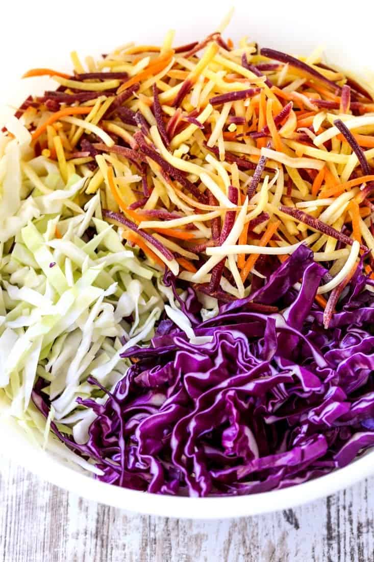 Cabbage and carrots to make a coleslaw recipe