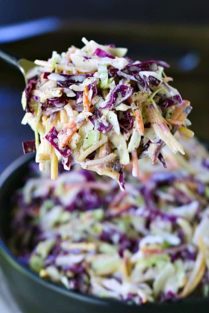 Creamy Coleslaw recipe on a spoon