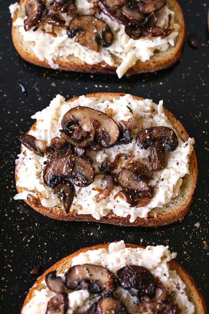 Mushroom cheese bread on baking sheet