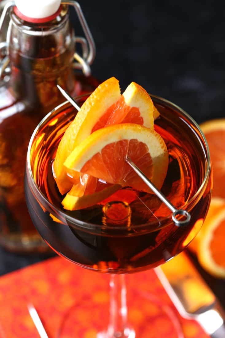 Amaretto Sidecar Cocktail showing orange slices for garnish