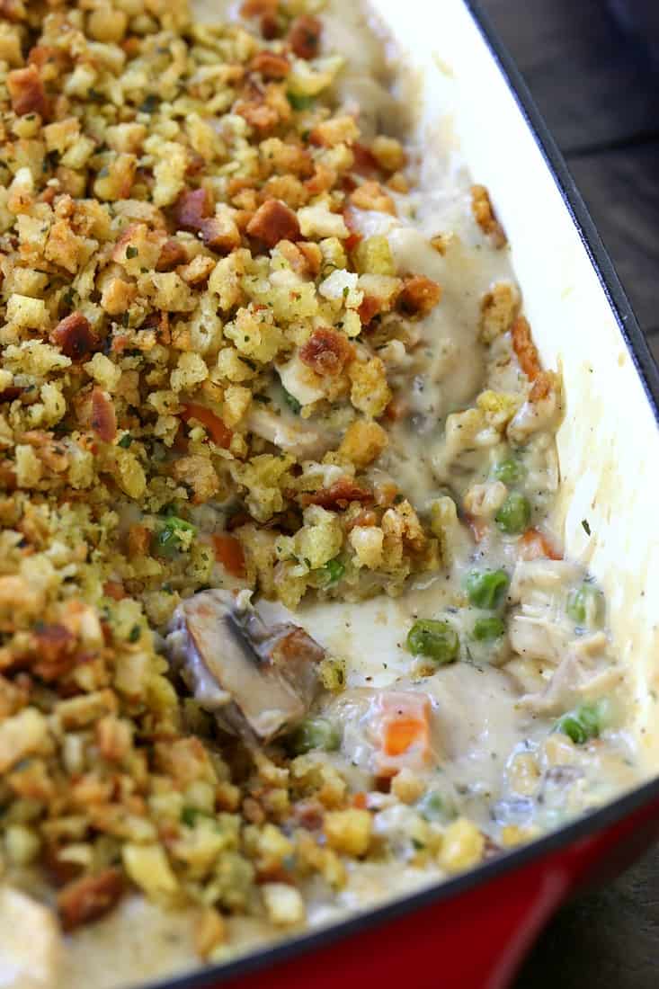 Chicken Casserole with scoop out of dish