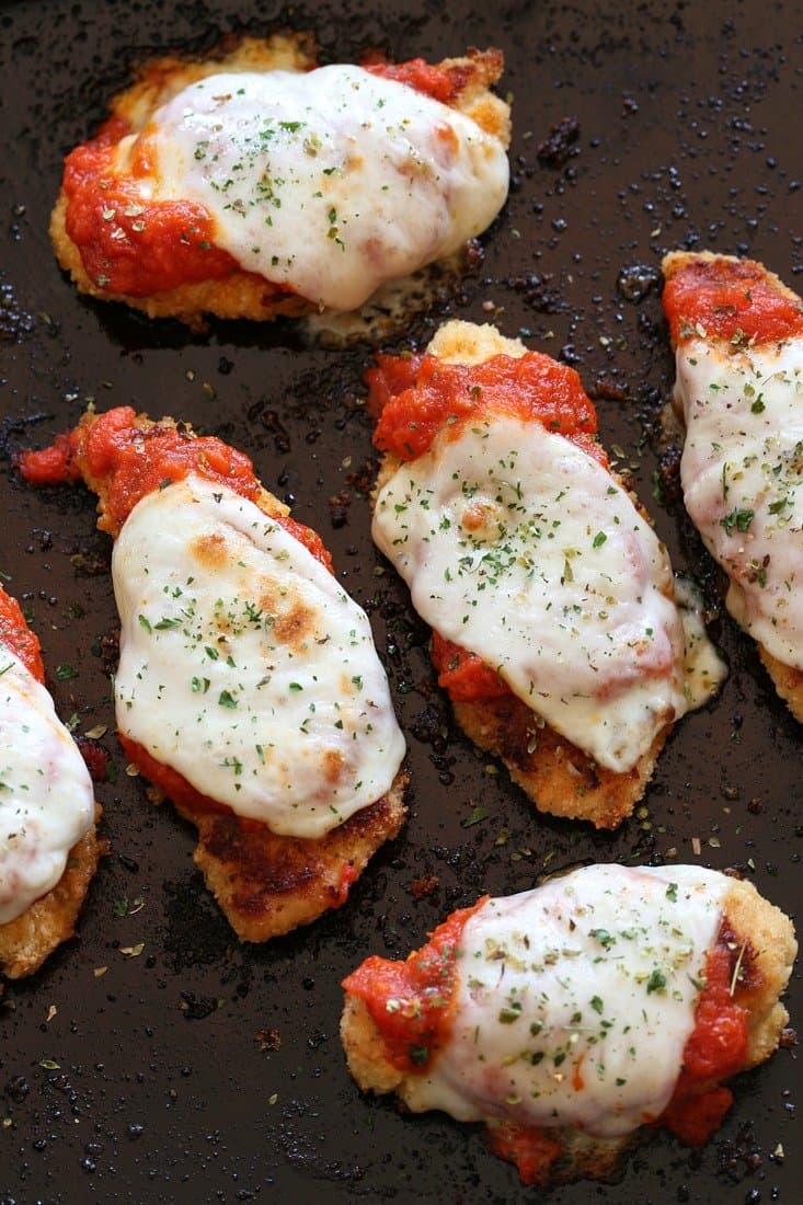 Chicken Parmesan tenderloins after baking in the oven