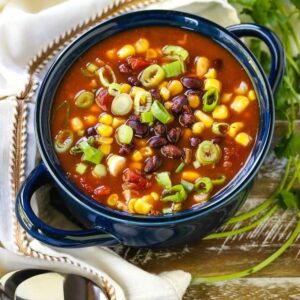 Black bean soup in a soup bowl with cilantro