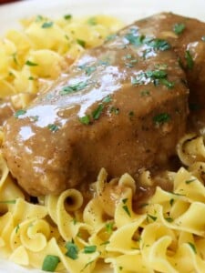 slow cooker pork chops with brown gravy and noodles