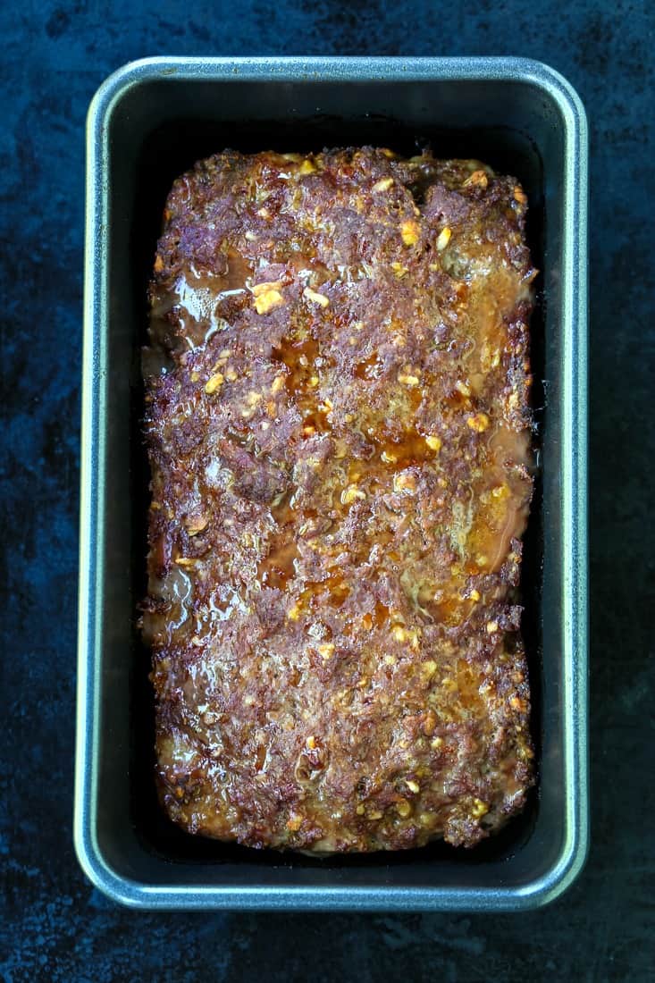 Ritz cracker meatloaf in pan after baking