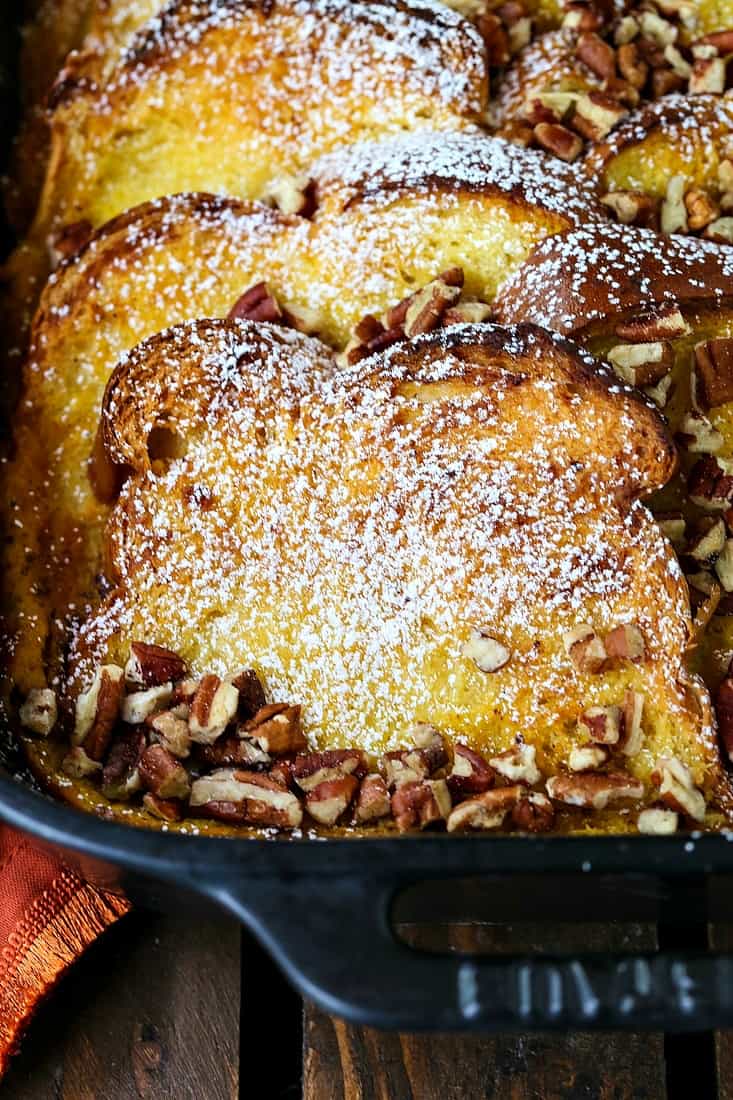 Pumpkin french toast with powdered sugar