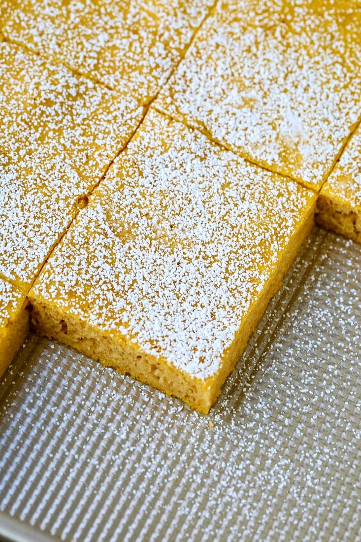 sheet pan pancakes sliced into squares