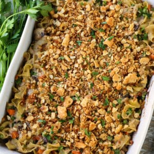 tuna noodle casserole with ritz cracker topping