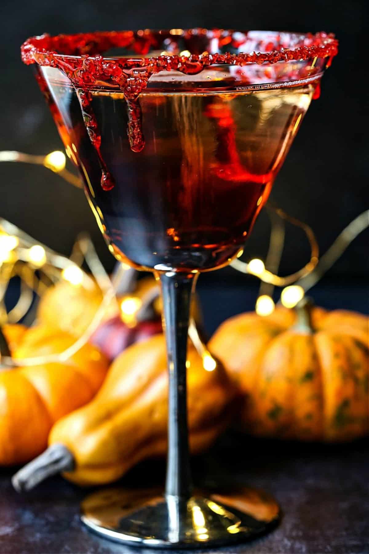 vodka martini with fake blood dripping down the sides