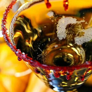 top of champagne cocktail with pumpkins in the bathroom