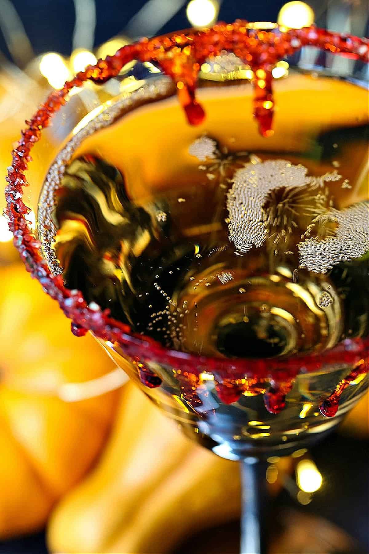 top of champagne cocktail with pumpkins in the bathroom