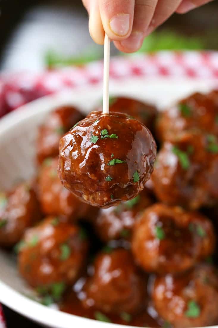 Cocktail meatball on a toothpick for serving