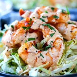 Roasted Shrimp with creamy sauce drizzled on top