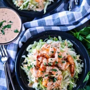 Shrimp remoulade recipe on a bed of lettuce