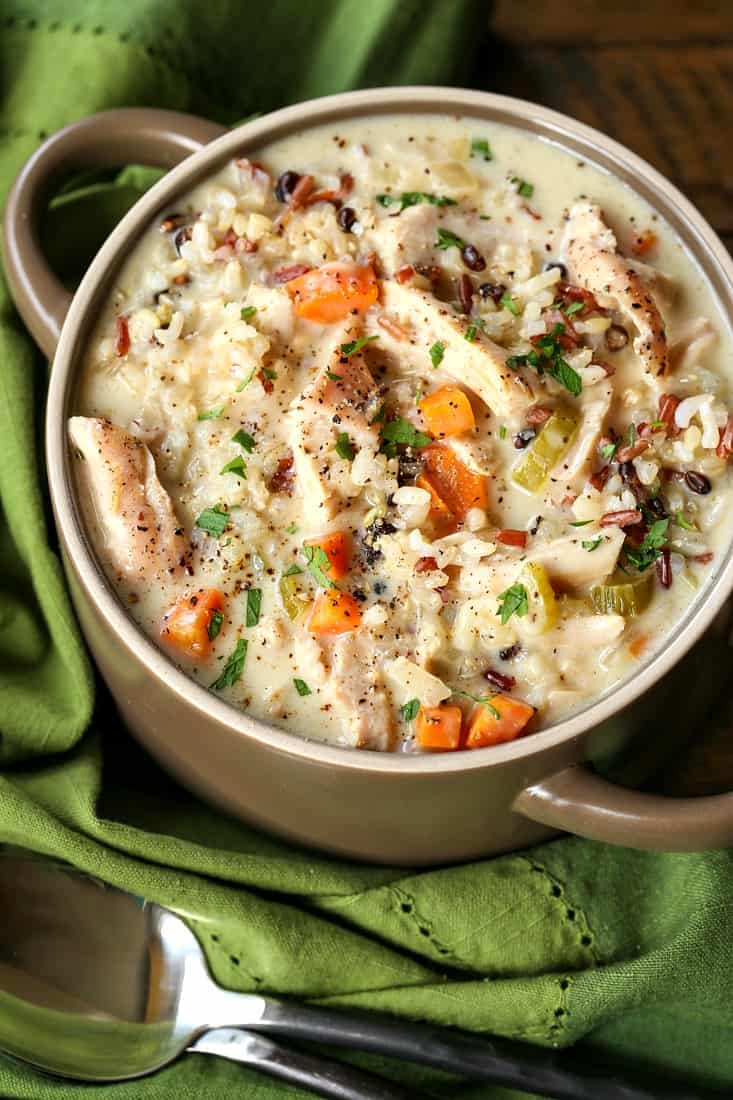 Turkey soup with rice and vegetables in a bowl