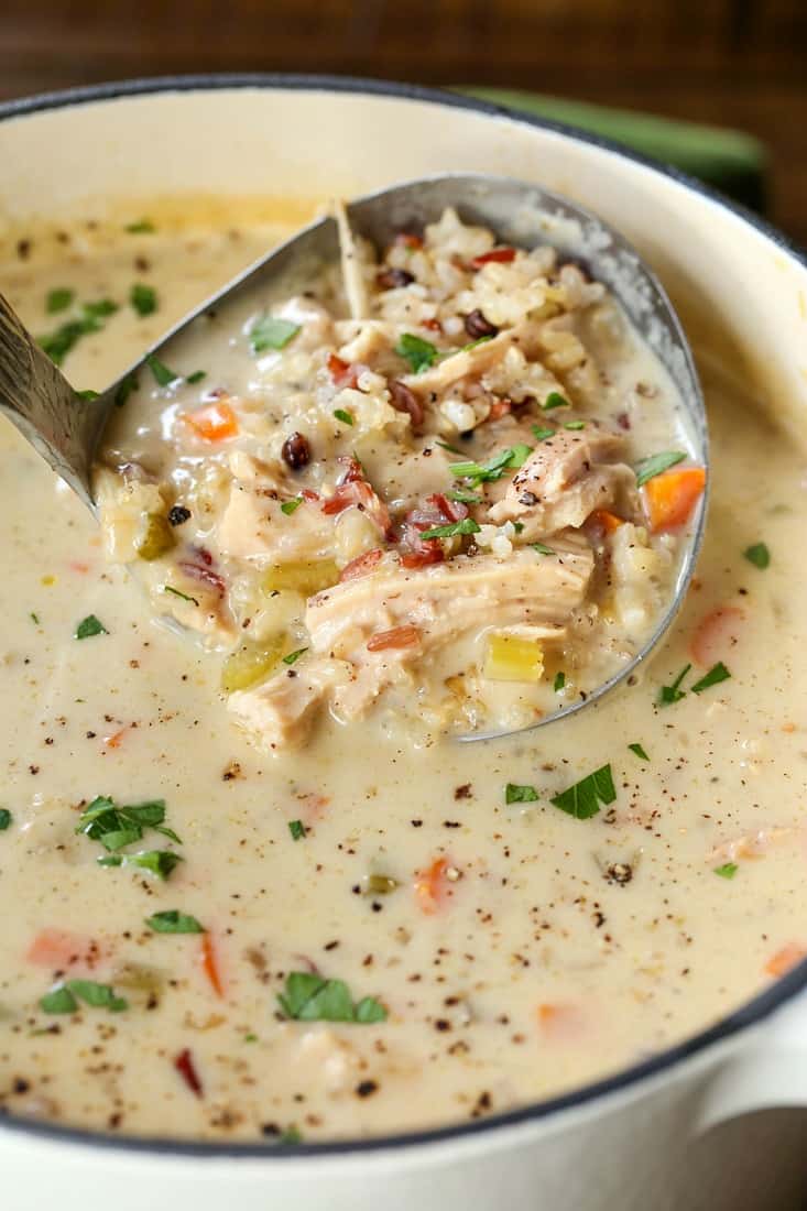 Creamy Turkey Rice Soup in a pot