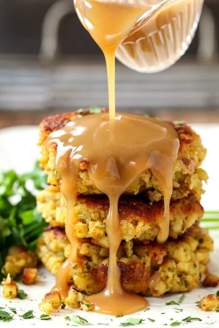 Use leftover stuffing to make crispy, buttery stuffing cakes