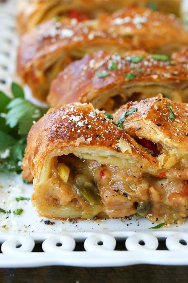 Sausage and peppers strudel is a holiday appetizer recipe