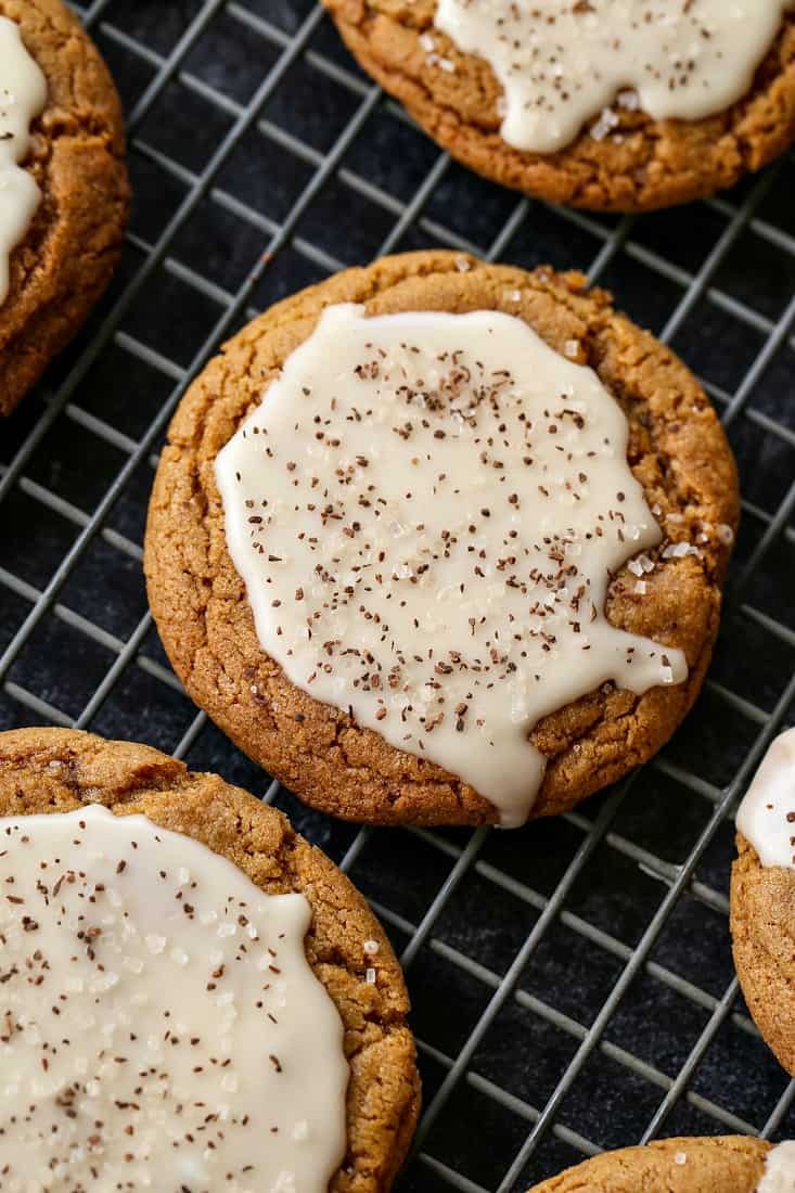 Bourbon Iced Molasses Cookies on a cooling rack