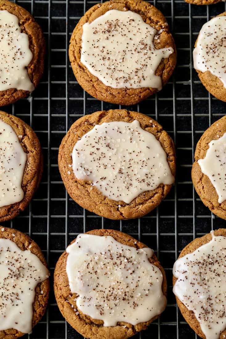 Iced Molasses Cookies on a baking rack
