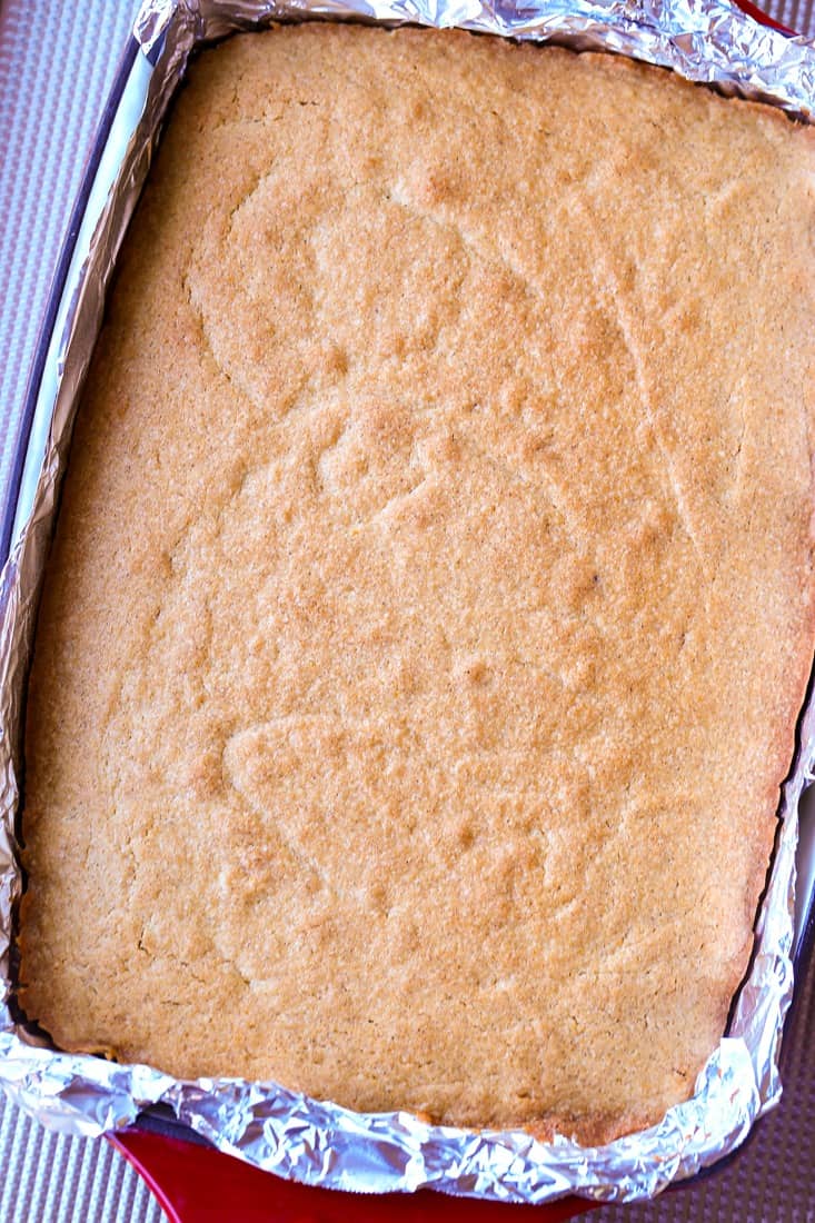 Baked eggnog cookie bar recipe in baking pan