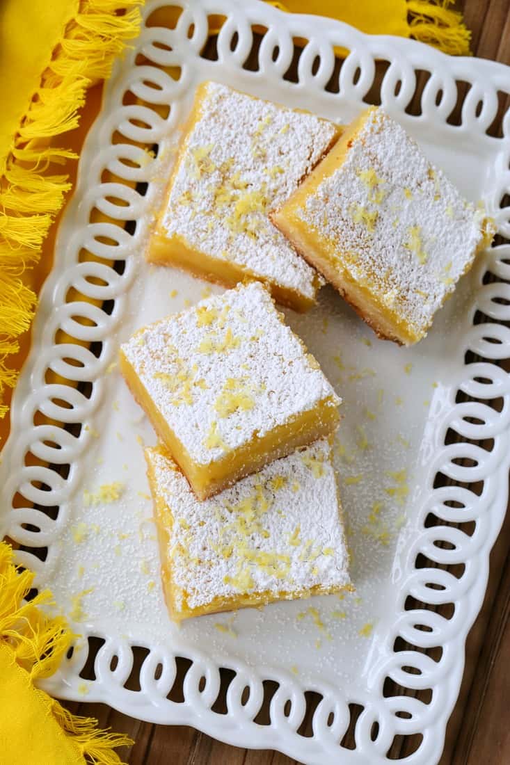 Limoncello Lemon Bars on a white platter