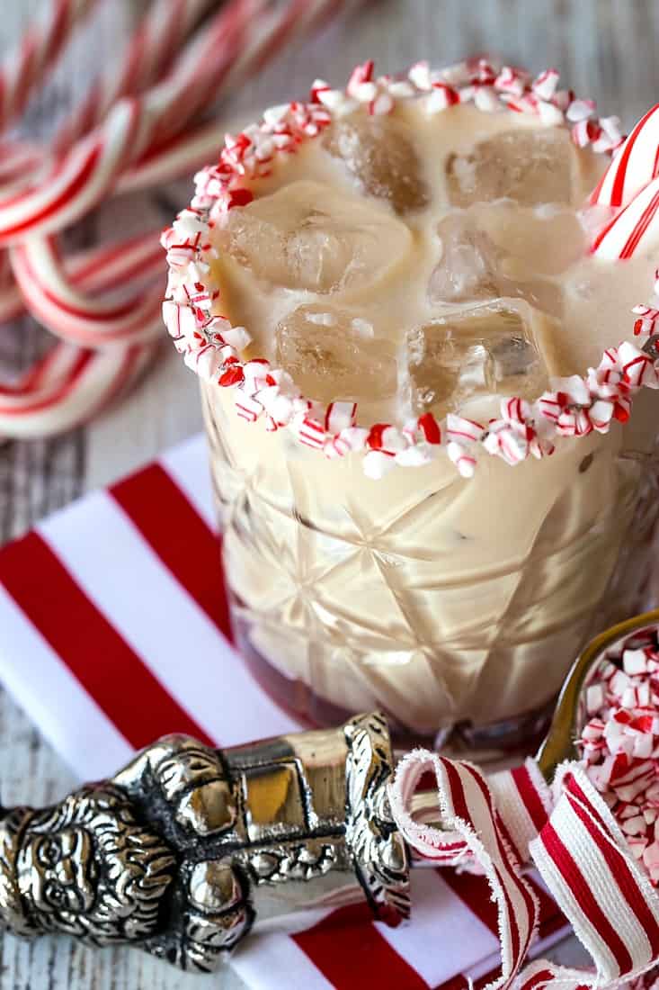 Peppermint White Russian with crushed candy cane rim