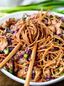 Chicken Teriyaki Noodles with chop sticks