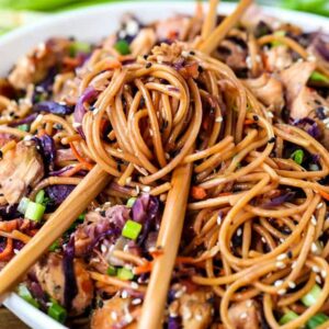 Chicken Teriyaki Noodles with chop sticks