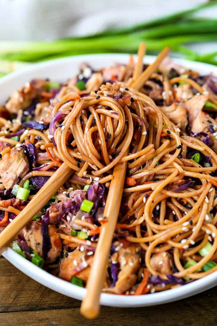 Chicken Teriyaki Noodles with chop sticks