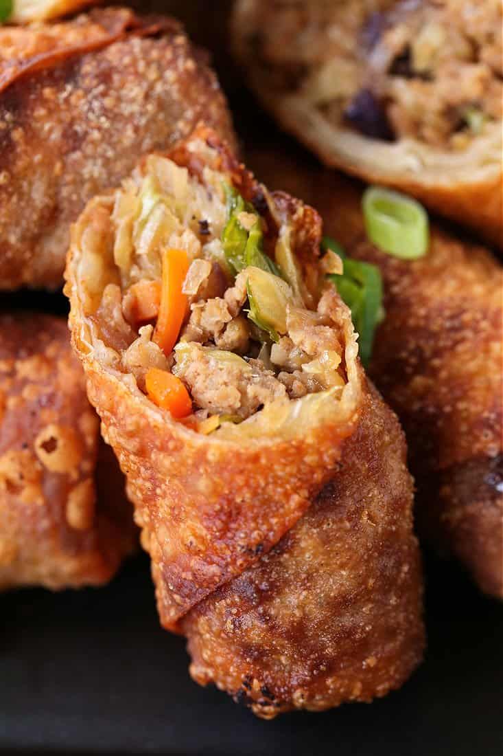 Egg Roll cut in half to show filling