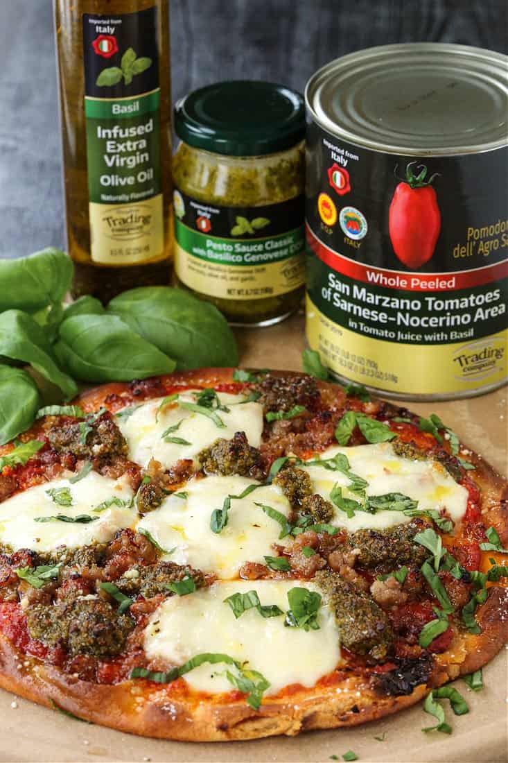 Sausage Pesto Pizza with ingredients