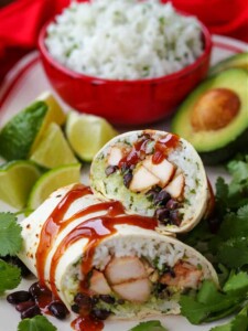 chicken burrito with teriyaki glaze on a plate