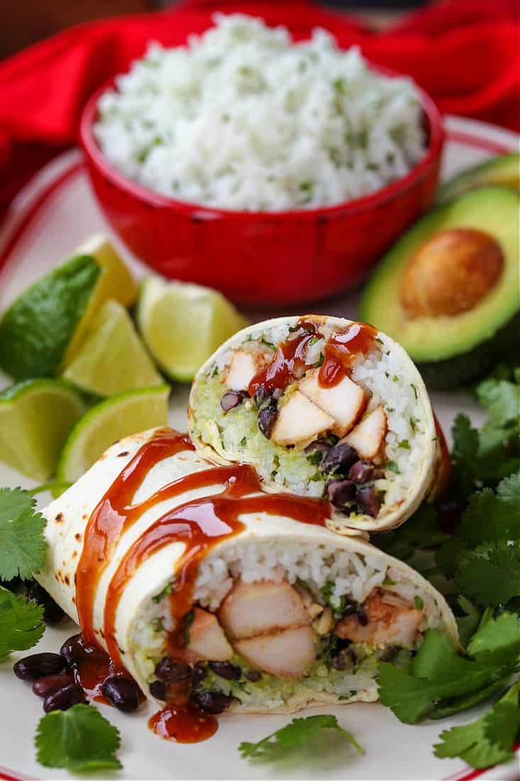 chicken burrito with teriyaki glaze on a plate